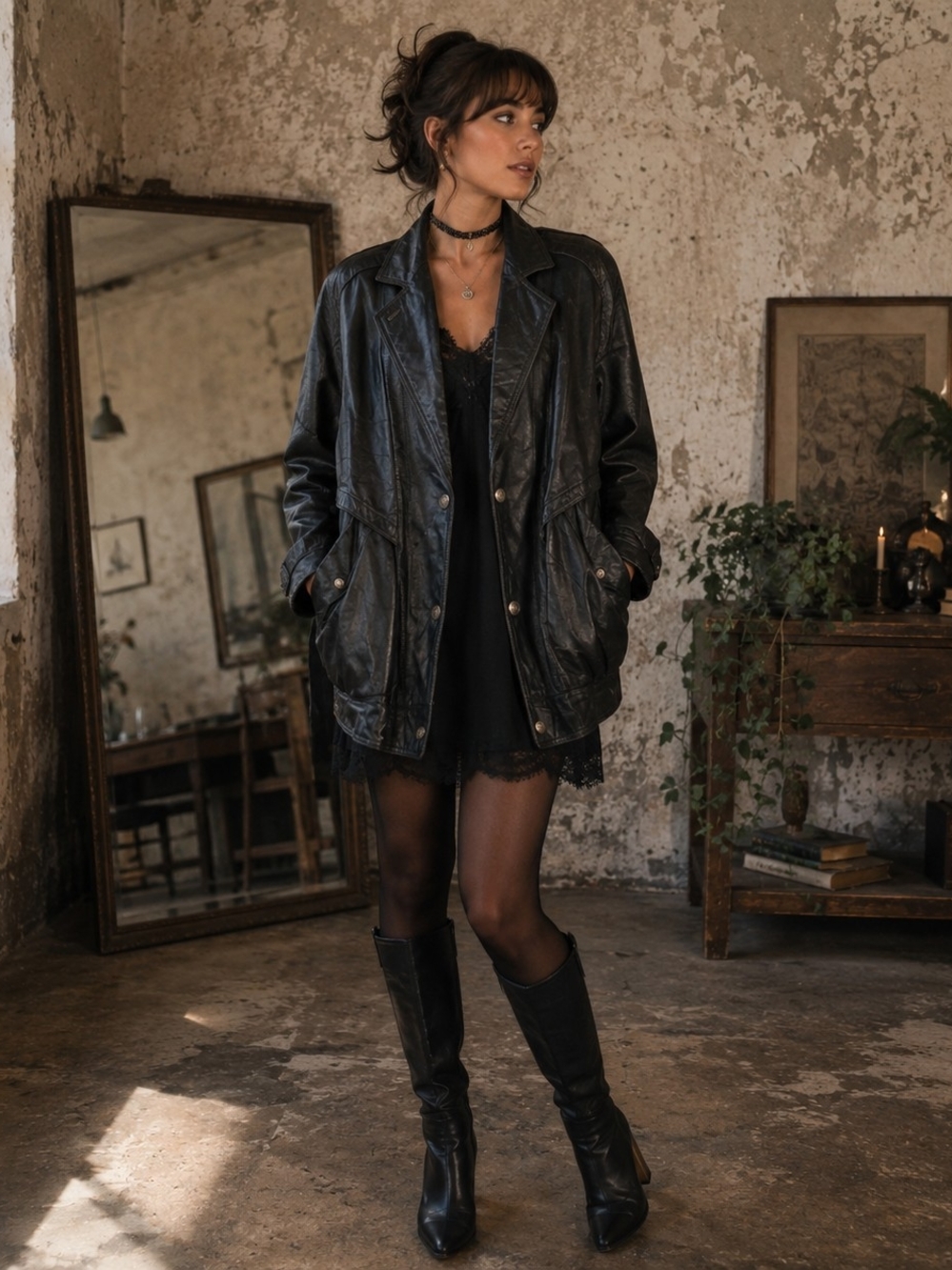 Vintage 80s Black Leather Batwing Car Coat Size 22 Trench Dolman Sleeves Goth